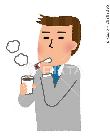 タバコを吸いコーヒーを飲む男性社員のイラスト素材 29393395 Pixta