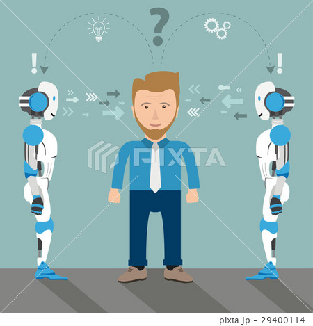 Cartoon Businessman 2 Robots Problem Solution Cartoon Businessman 2 Robots Problem Solution 29400114