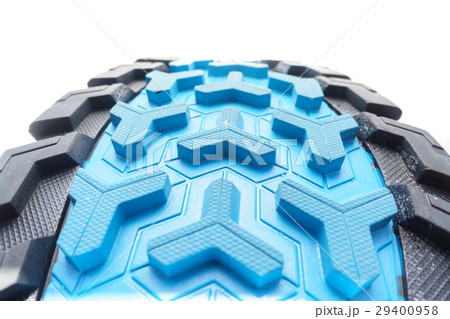 Front of blue running shoe sole isolated on white 29400958