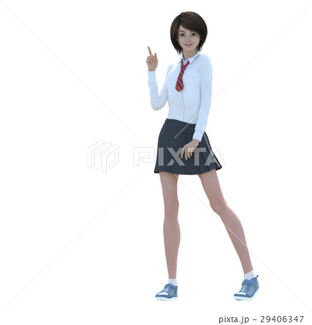 ポーズする制服の女子学生 perming 3DCG イラスト素材 ポーズする制服の女子学生 perming 3DCG イラスト素材 29406347