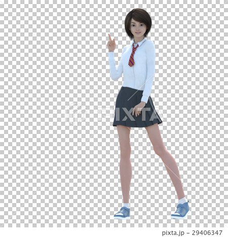ポーズする制服の女子学生 perming 3DCG イラスト素材 ポーズする制服の女子学生 perming 3DCG イラスト素材 29406347