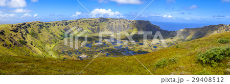Rano Kau volcano crater in Easter Island panoramic Rano Kau volcano crater in Easter Island panoramic 29408512