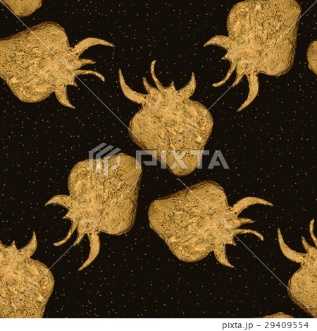 Gold strawberry seamless pattern. Berry texture. 29409554
