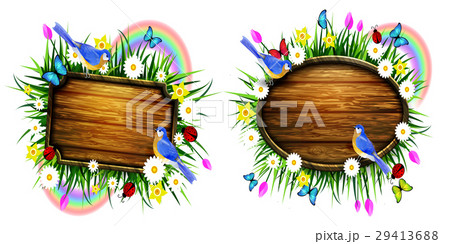 wooden board on a llawn 29413688