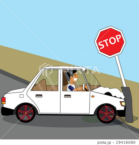 Car driver crash a traffic sign pole. Car driver crash a traffic sign pole. 29416080