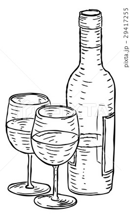 Wine Bottle and Glasses Vintage Retro Style 29417255