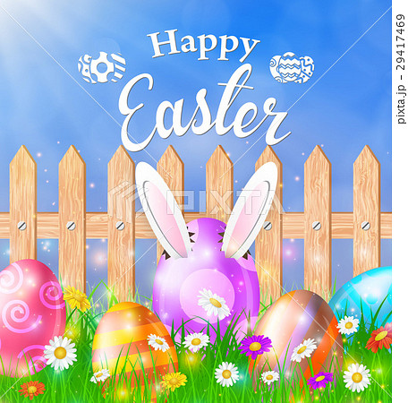 Easter eggs on a grass field with flower Easter eggs on a grass field with flower 29417469