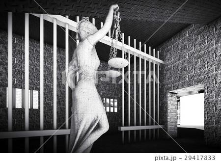 Prison bars and Lady of Justice 3d rendering 29417833