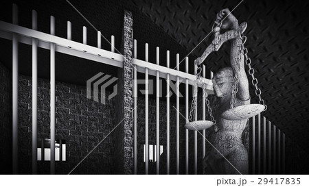 Prison bars and Lady of Justice 3d rendering 29417835