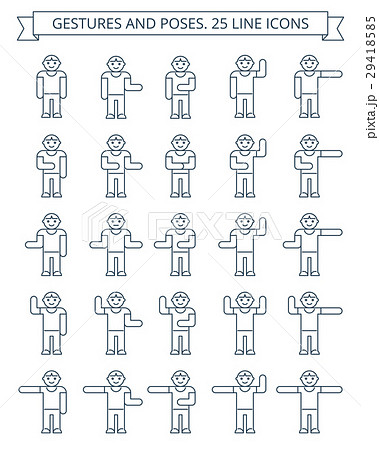 Gestures and poses line icons 29418585