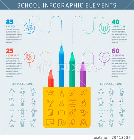 Highlighter chart and school icons Infographic Highlighter chart and school icons Infographic 29418587