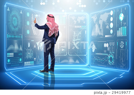 Arab man in data management concept Arab man in data management concept 29419977