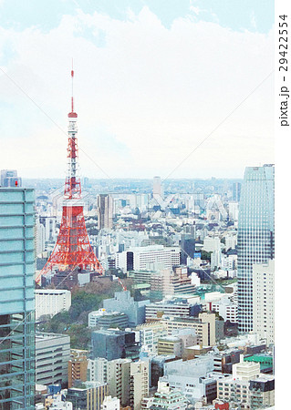 観光や不動産イメージで使える東京の街並みのリアルタッチのイラスト背景素材のイラスト素材