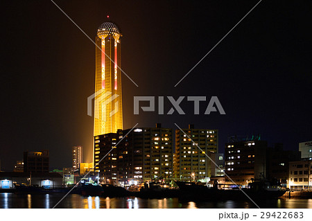 山口県国際総合センター海峡ゆめタワーの夜景の写真素材