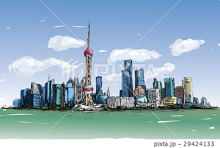 Sketch of cityscape in Shanghai show architecture Sketch of cityscape in Shanghai show architecture 29424133