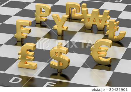 money concept, currency symbols on chess board 29425901