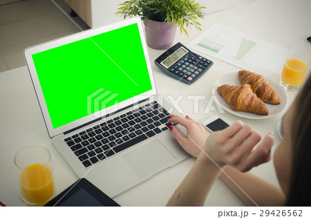 Woman using laptop in home 29426562