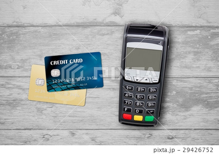 Payment terminal top view composition Payment terminal top view composition 29426752