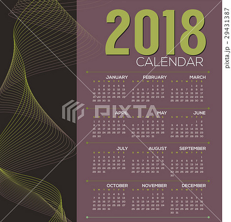 2018 Printable Calendar Starts Sunday Vector 29431387