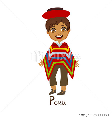 Boy In Peru Country National Clothes Wearingのイラスト素材