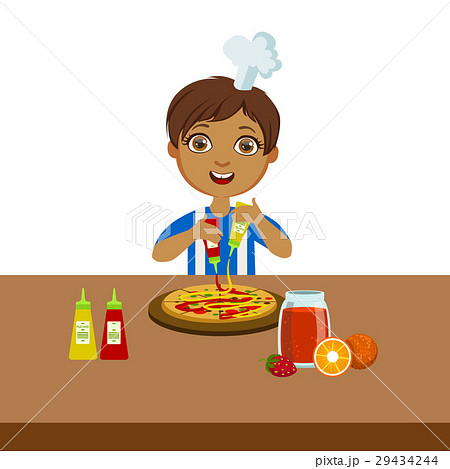 Boy Making Pizza, Cute Kid In Chief Toque Hat 29434244