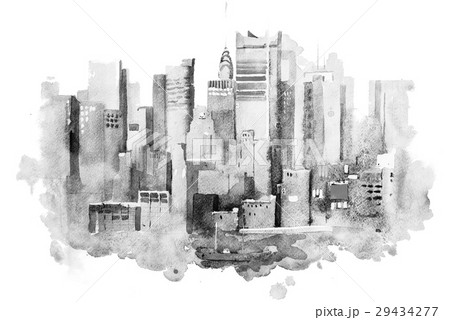 Watercolor Drawing Of New York Cityscape Usaのイラスト素材