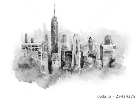 watercolor drawing cityscape big city downtown 29434278