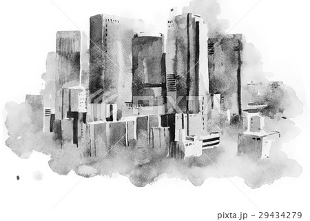 watercolor drawing cityscape big city downtown 29434279