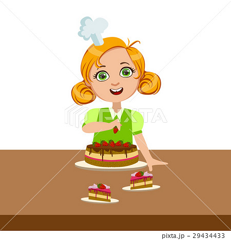 Girl Decorating The Cake, Cute Kid In Chief Toque 29434433