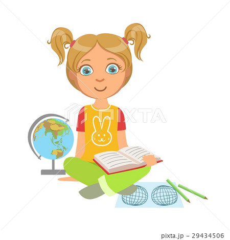 Girl Reading A Geography Book, Part Of Kids Loving Girl Reading A Geography Book, Part Of Kids Loving 29434506