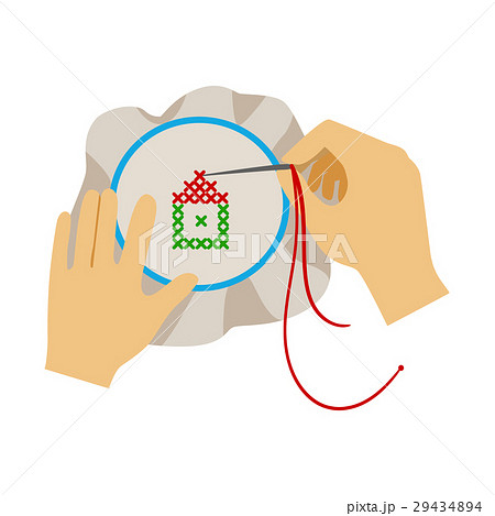 To Hands Doing Cross Stitching Needleworkのイラスト素材