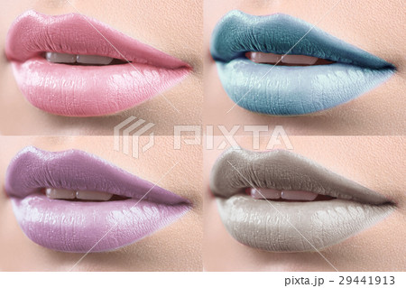 Collage of female lips covered in lipstick 29441913