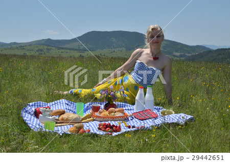 Woman on Picnic on Sunny Day Woman on Picnic on Sunny Day 29442651