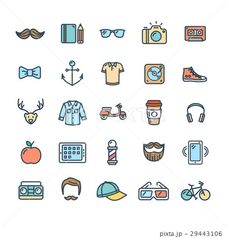 Hipster Icon Color Thin Line Set. Vector 29443106