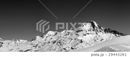 Panoramic view on off-piste slope and mount Kazbek at sun winter 29443261