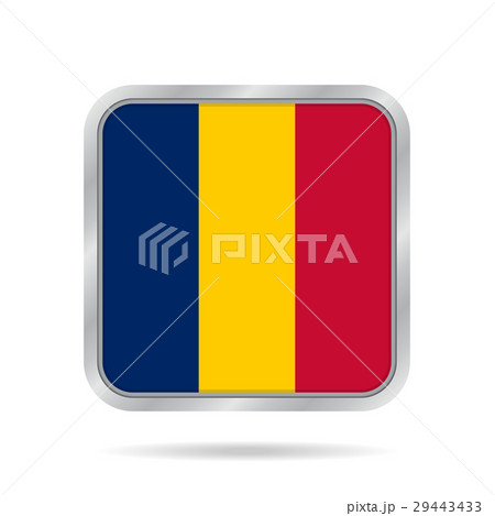 Flag of Chad. Shiny metallic gray square button.