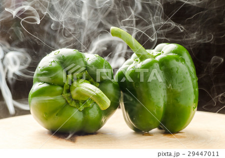 Green bell pepper and smoke, grill concept 29447011
