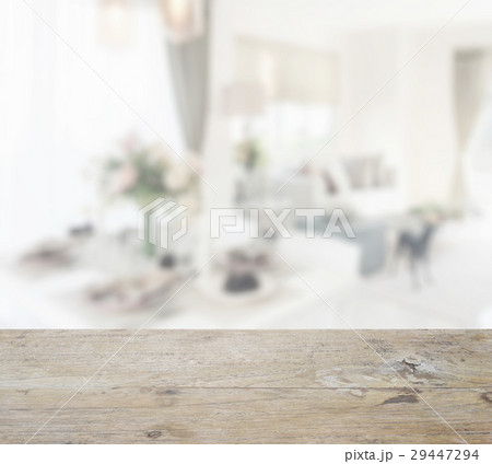 wooden table top with blur of 29447294