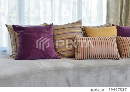 luxury sofa in living room with colorful pillows luxury sofa in living room with colorful pillows 29447357