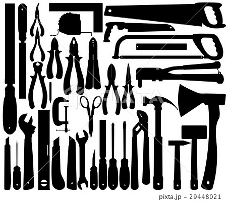 Silhouettes Of Work Tools Instruments Vectorのイラスト素材