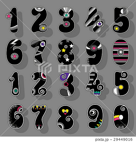 Numbers Set. Black Signs with Bright Decor 29449016