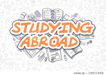 Studying Abroad Doodle Orange Text Businessのイラスト素材
