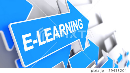 E-Learning - Label on Blue Arrow. 3D. E-Learning - Label on Blue Arrow. 3D. 29453204