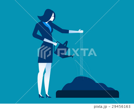 Businesswoman sowing and watering seed Businesswoman sowing and watering seed 29456163