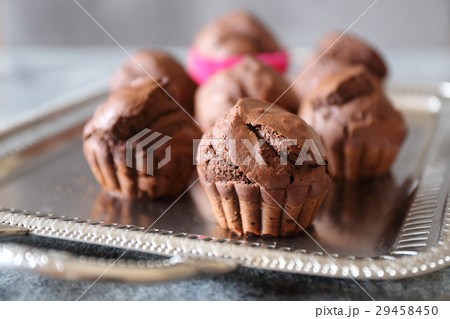 Chocolate muffins on vintage tray Chocolate muffins on vintage tray 29458450