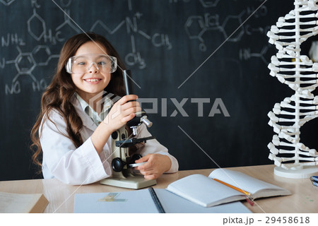Charming little researcher enjoying medicine Charming little researcher enjoying medicine 29458618