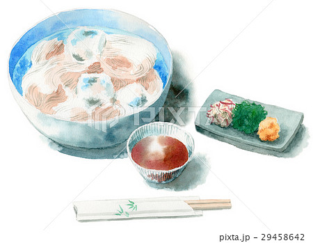アナログ水彩そうめんひやむぎ薬味割りばし 29458642