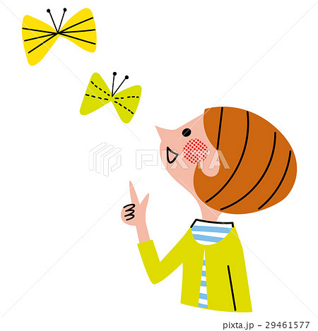 春　チョウチョを見上げる女性 29461577