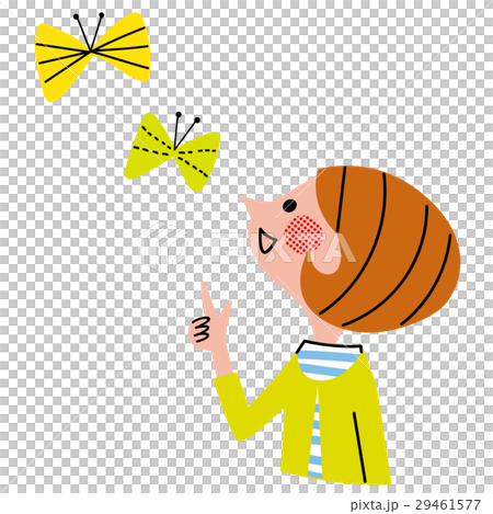 春　チョウチョを見上げる女性 29461577