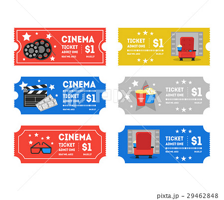Cartoon Cinema Tickets Small Set. Vector 29462848
